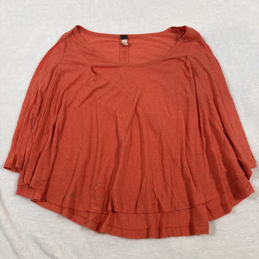We The Free Cropped Orange Flowy 3/4‎ Sleeve Top XS Oversized Free People
